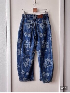 Free People Blue Floral Relaxed Jeans